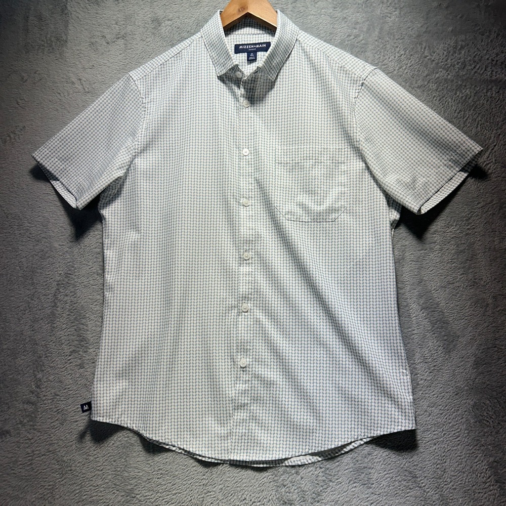 Mizzen+Main Leeward Trim Fit Short Sleeve Button Down Shirt Blue Geometric M